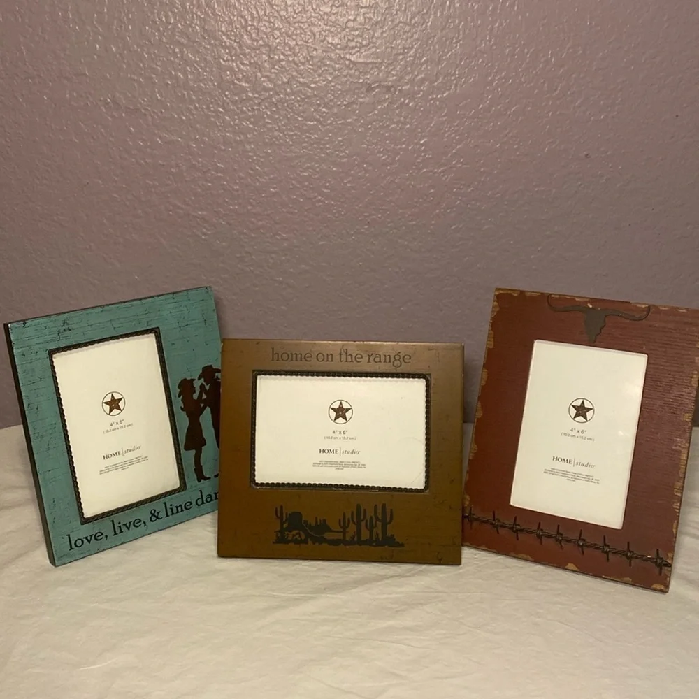 Home Studio Western Cowboy Themed 4x6 Photo Frames Home Decor NWOT Set of 3
